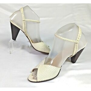Vintage Martini Osvaldo Heels SZ 8 1/2M Made in Italy Cream Ostrich Snake Money